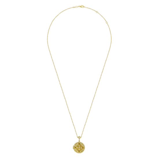 24 inch Vintage Inspired 14K Yellow Gold Filigree Diamond Locket Necklace angle 4 24 inch Vintage Inspired 14K Yellow Gold Filigree Diamond Locket Necklace angle 4
