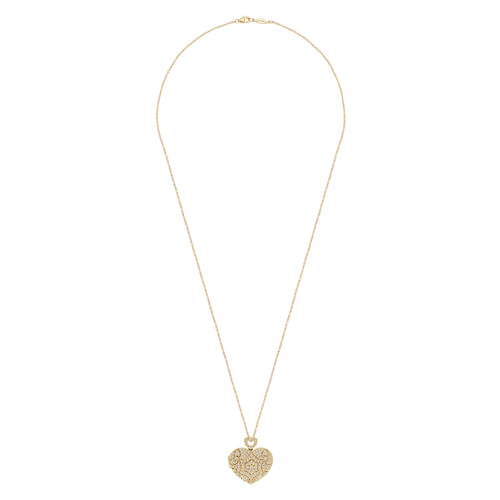 24 inch Vintage Inspired 14K Yellow Gold Heart Shaped Filigree Diamond Locket Necklace