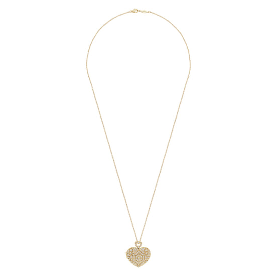24 inch Vintage Inspired 14K Yellow Gold Heart Shaped Filigree Diamond Locket Necklace angle 2