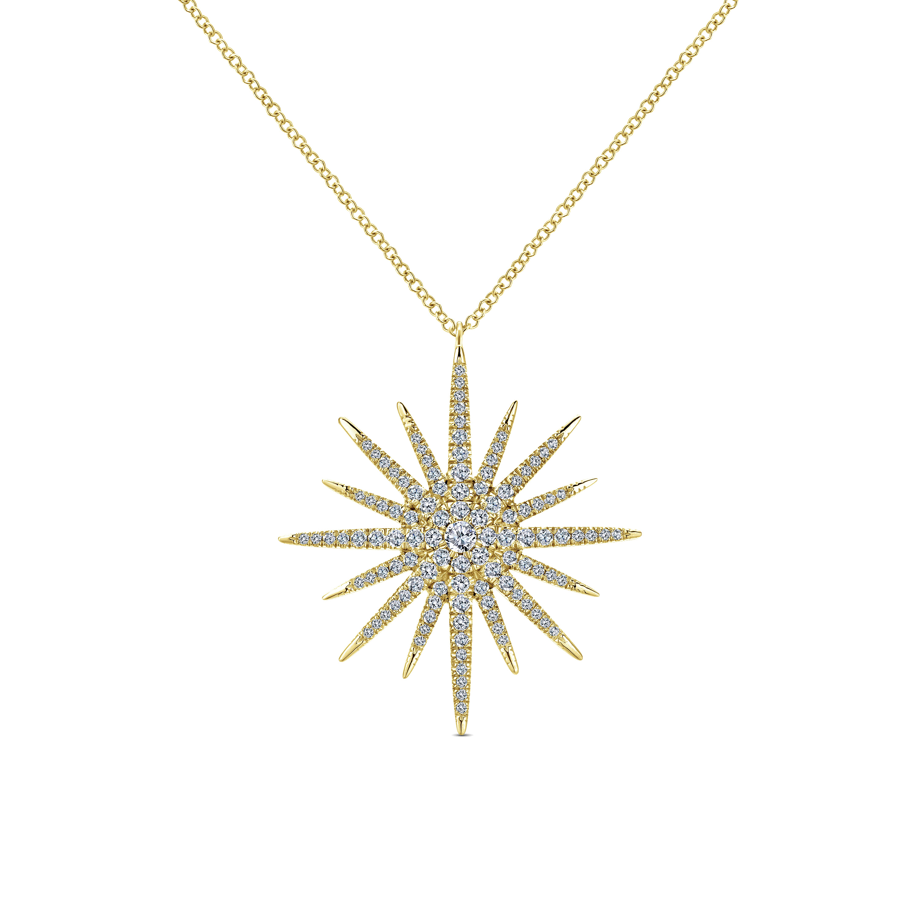 25 Inch 14K Yellow Gold Starburst Pendant Necklace