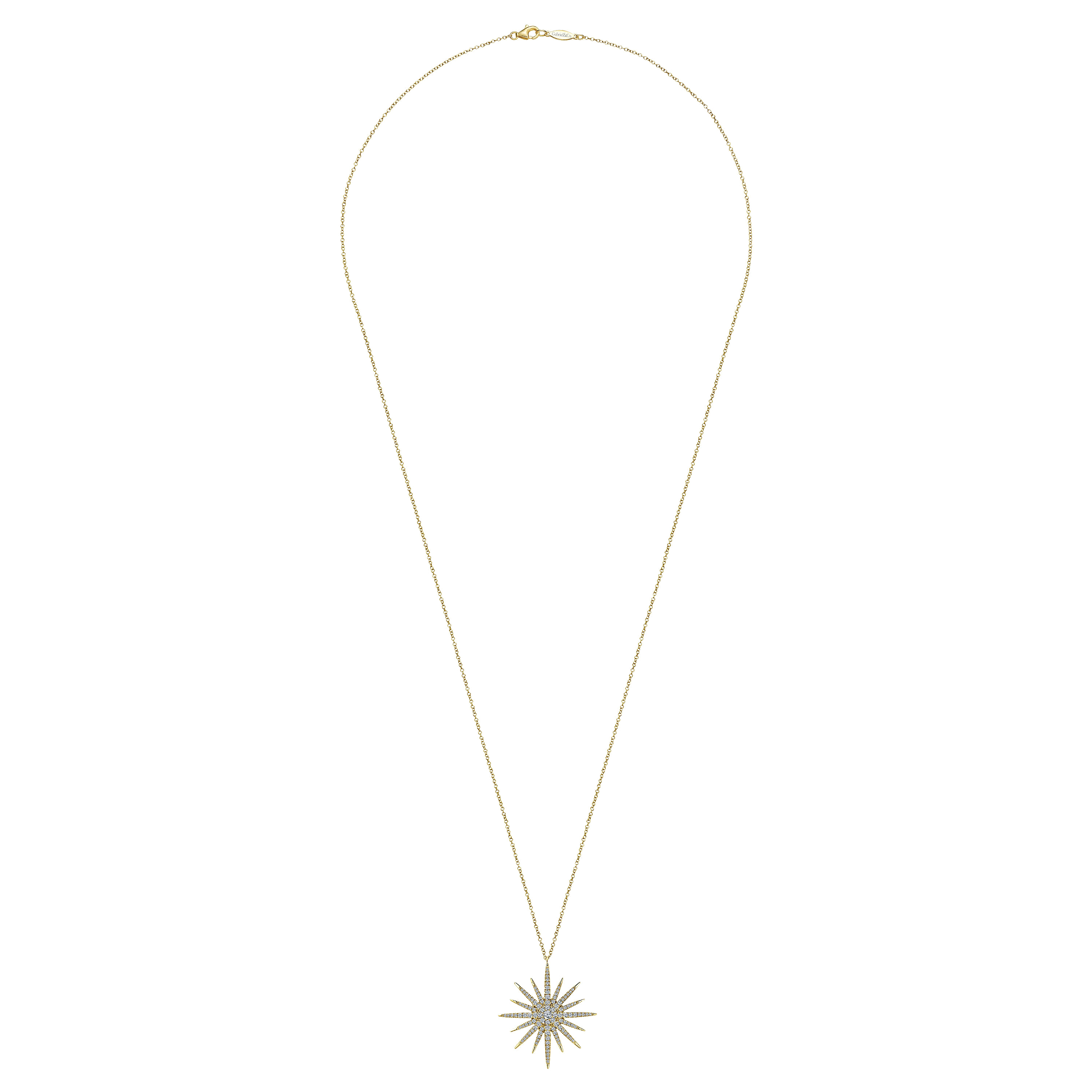 25 Inch 14K Yellow Gold Starburst Pendant Necklace