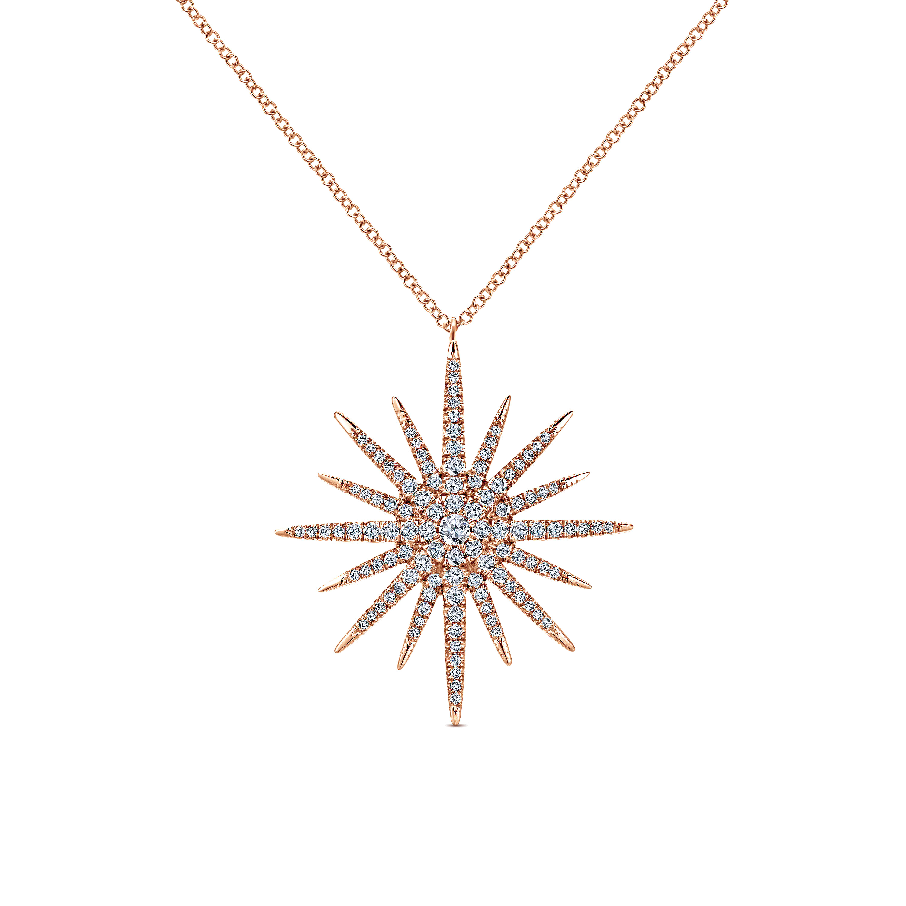 25 inch 14K Rose Gold Diamond Starburst Necklace