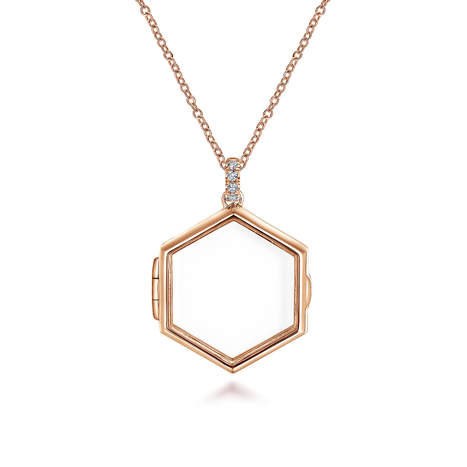 25 inch 14K Rose Gold Hexagonal Glass Front Locket Necklace