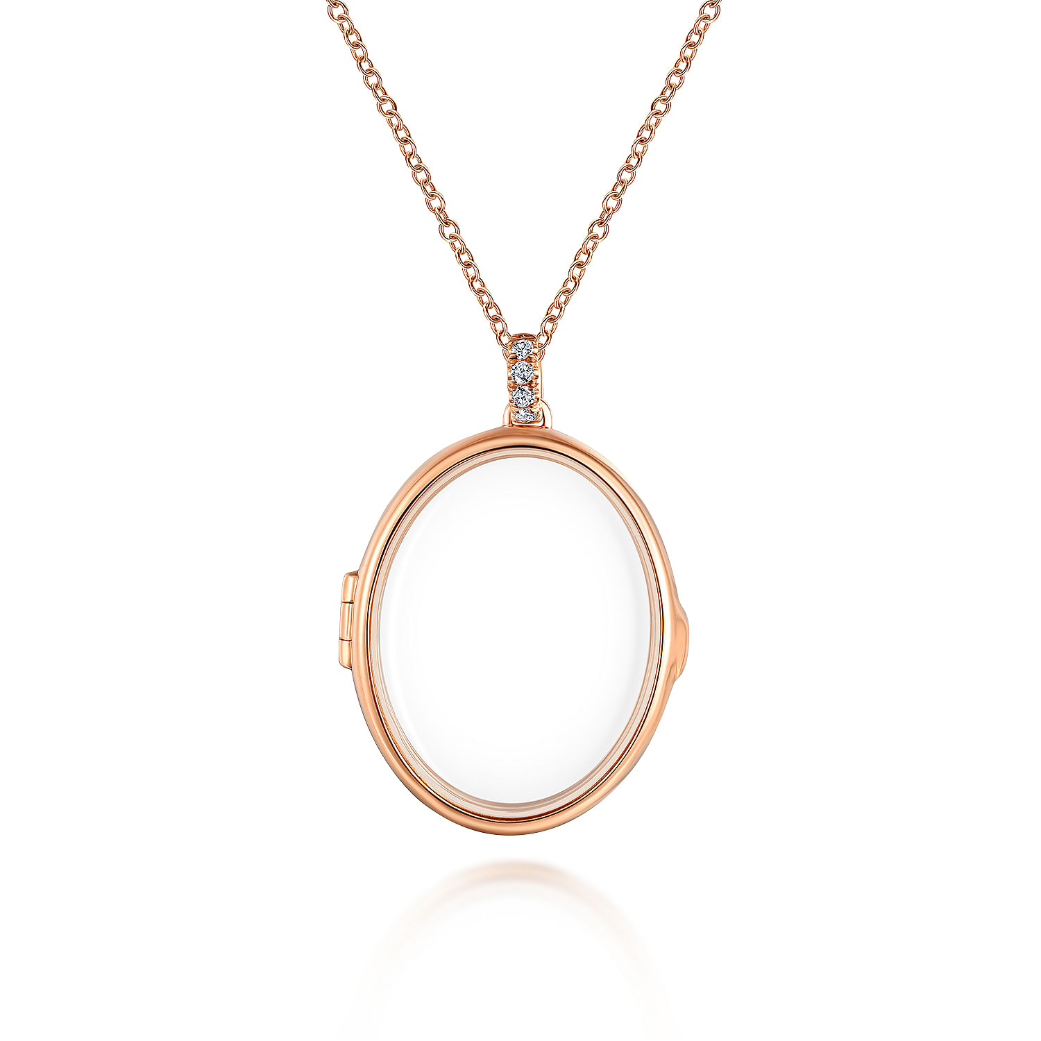 Gabriel - 25 inch 14K Rose Gold Oval Glass Front Locket Necklace