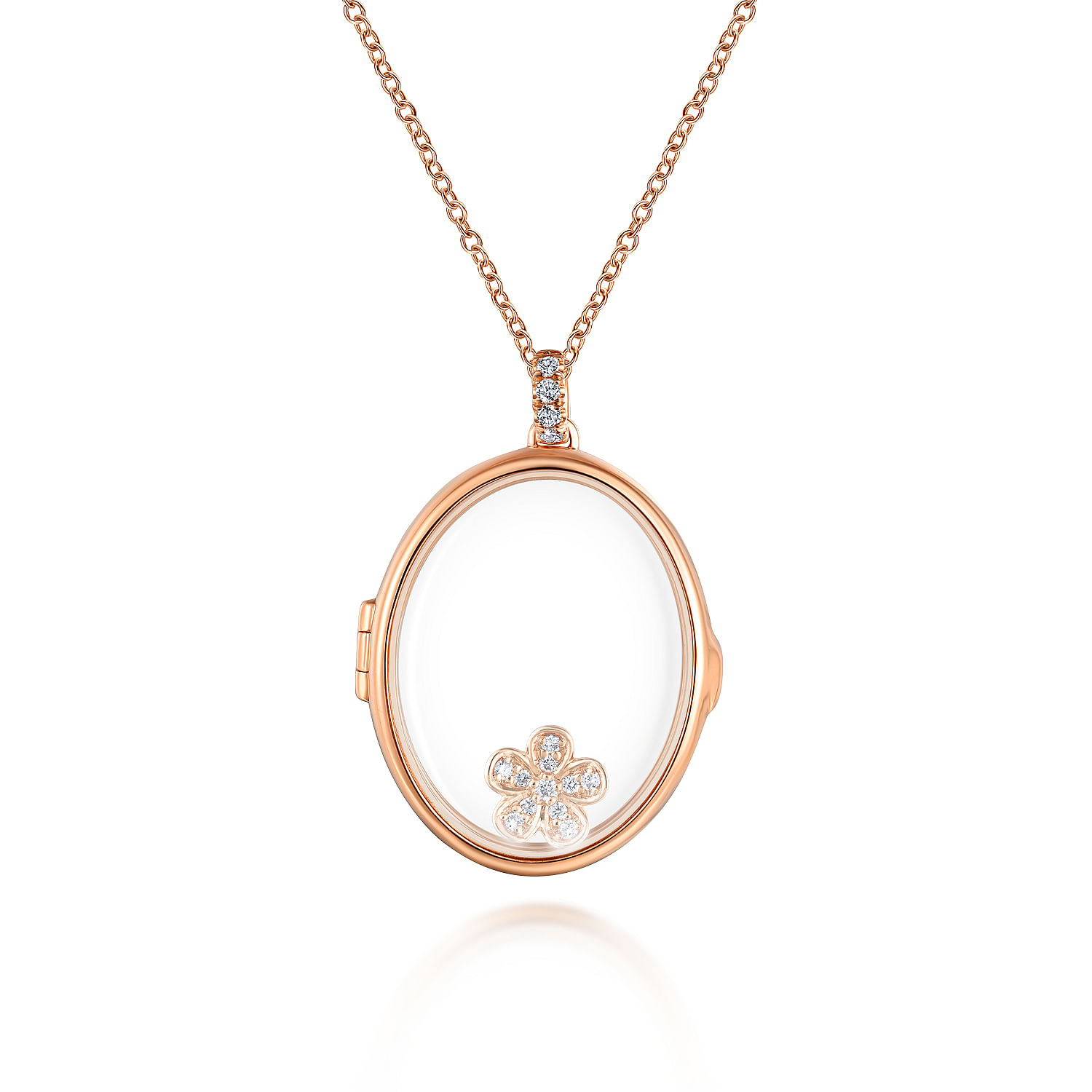25 inch 14K Rose Gold Oval Glass Front Locket Necklace