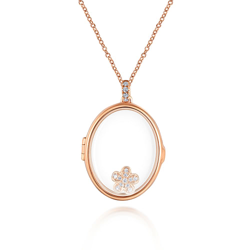 25 inch 14K Rose Gold Oval Glass Front Locket Necklace