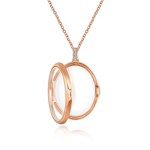 25 inch 14K Rose Gold Oval Glass Front Locket Necklace