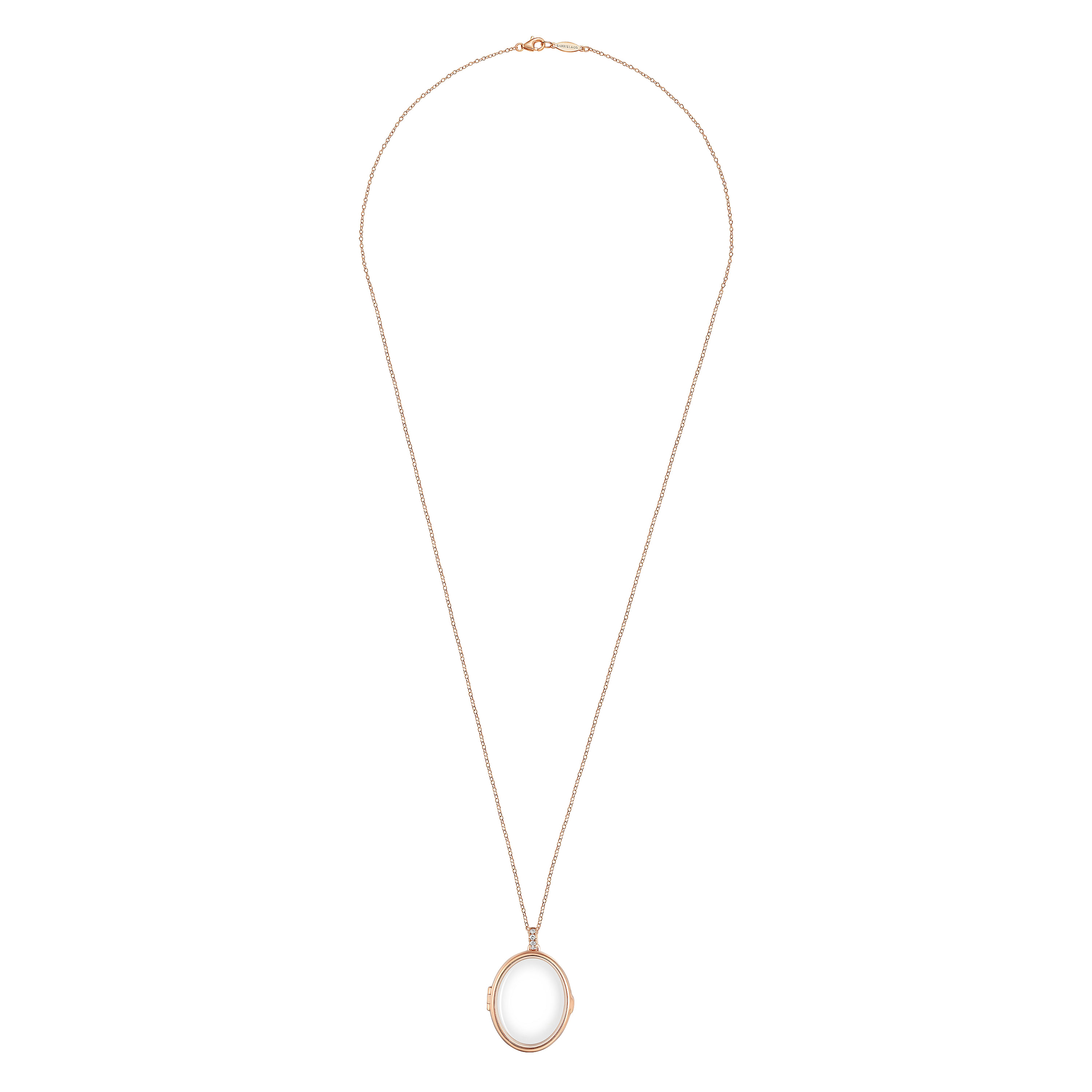 25 inch 14K Rose Gold Oval Glass Front Locket Necklace