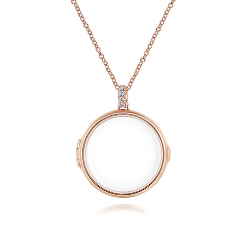 25 inch 14K Rose Gold Round Glass Front Locket Necklace