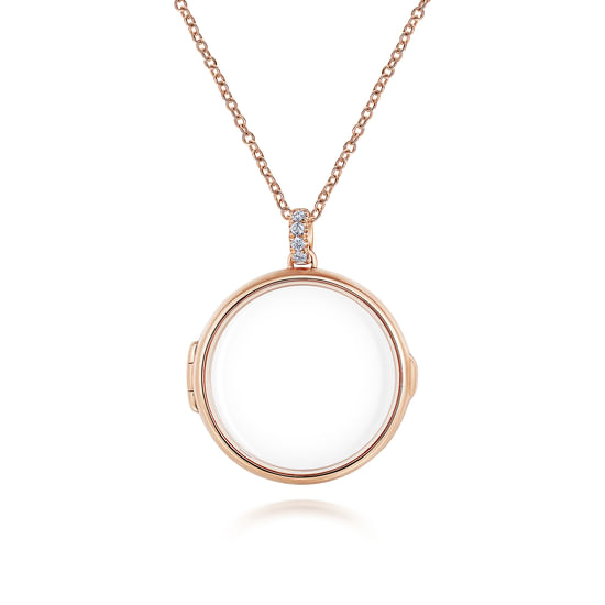 Gabriel - 25 inch 14K Rose Gold Round Glass Front Locket Necklace