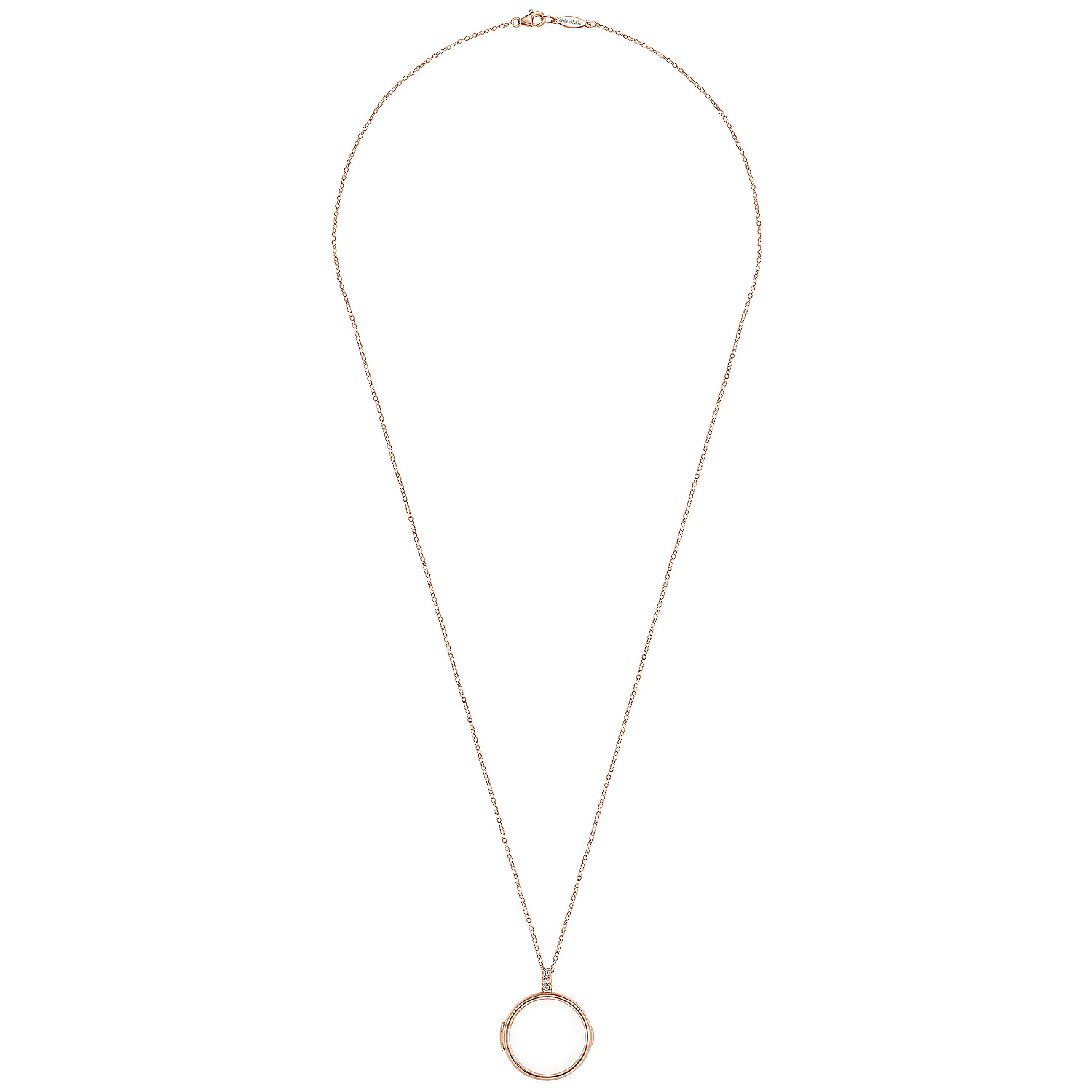 25 inch 14K Rose Gold Round Glass Front Locket Necklace