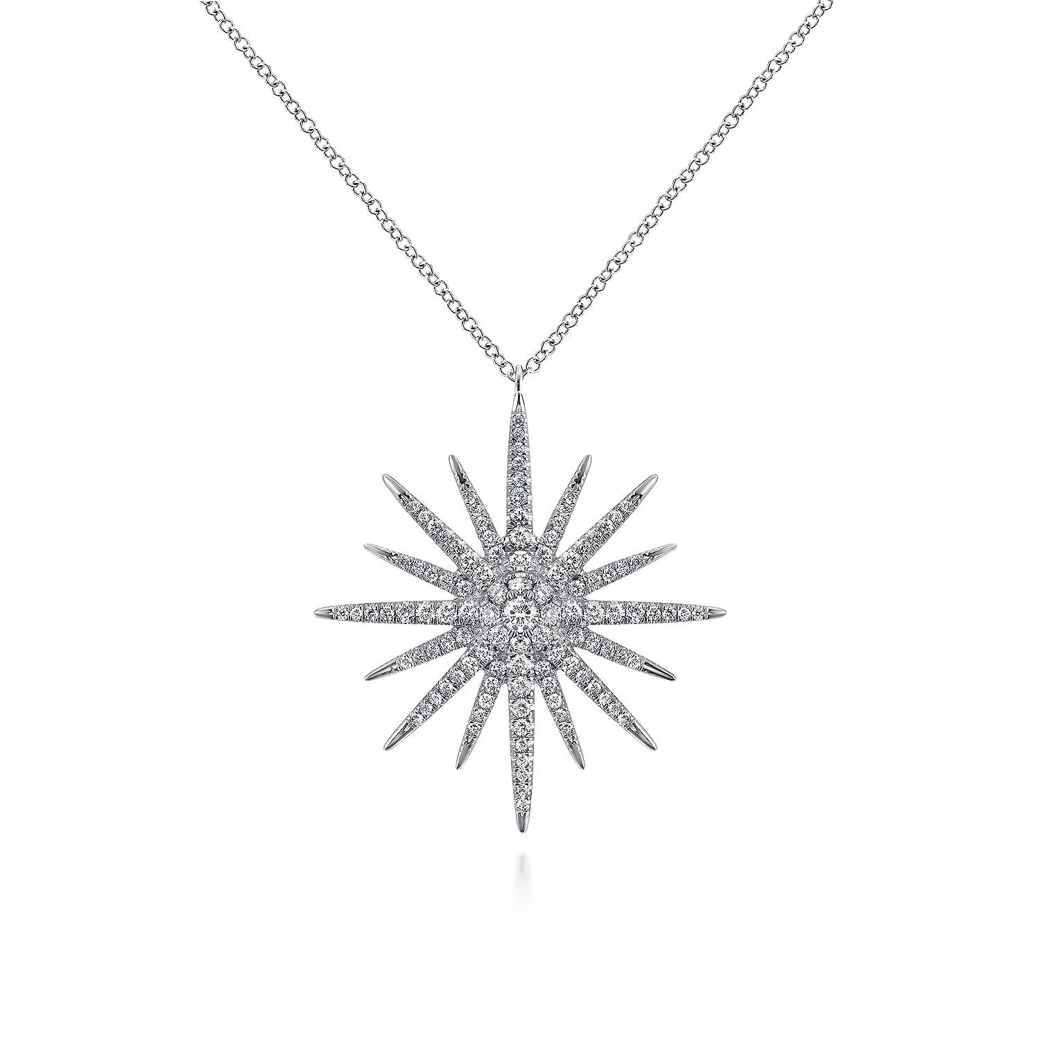 25 inch 14K White Gold Diamond Pavé Starburst Pendant Necklace