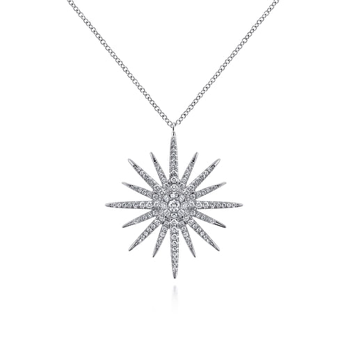 25 inch 14K White Gold Diamond Pavé Starburst Pendant Necklace