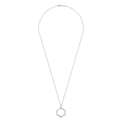 25 inch 14K White Gold Hexagonal Glass Front Locket Necklace