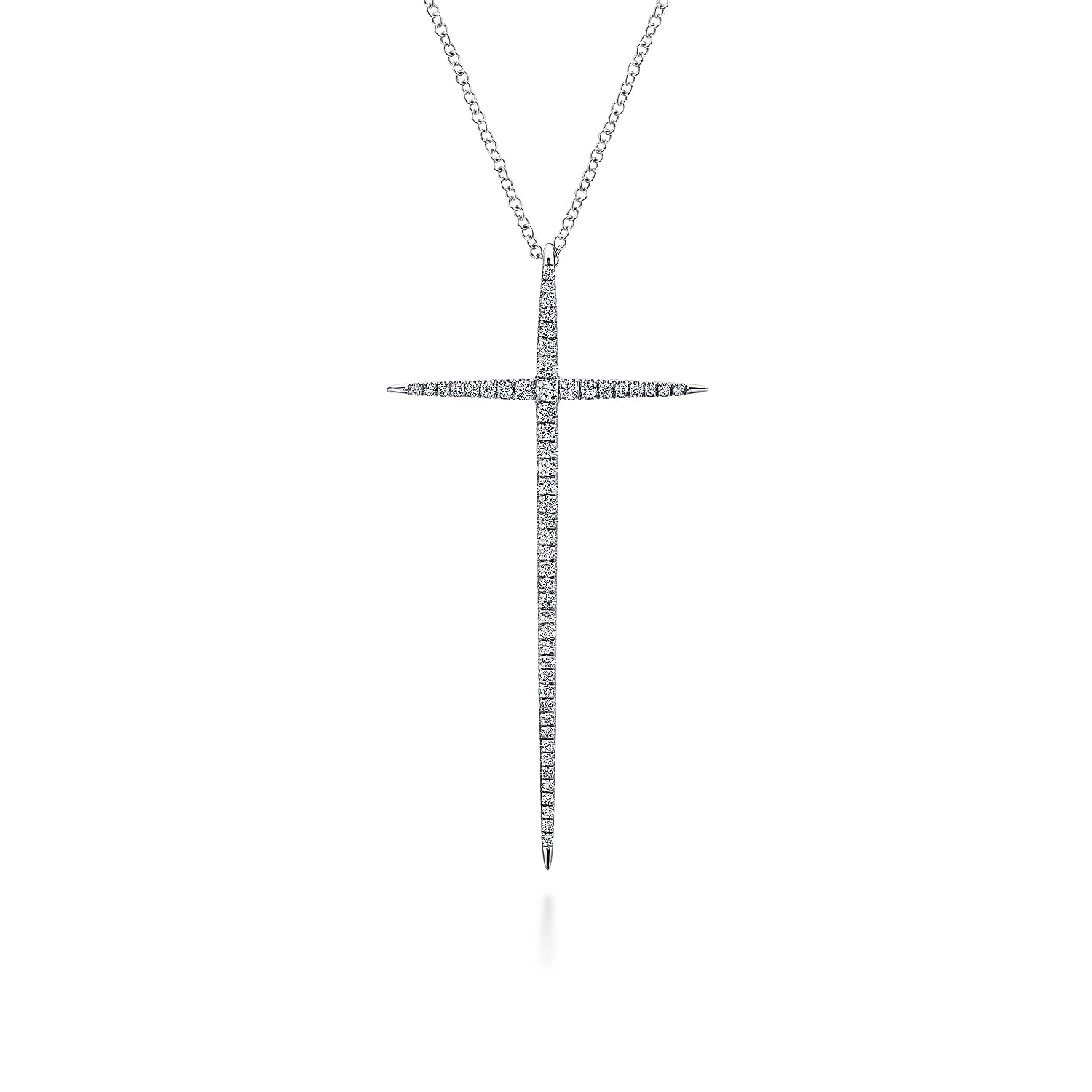 25 inch 14K White Gold Long Diamond Cross Necklace