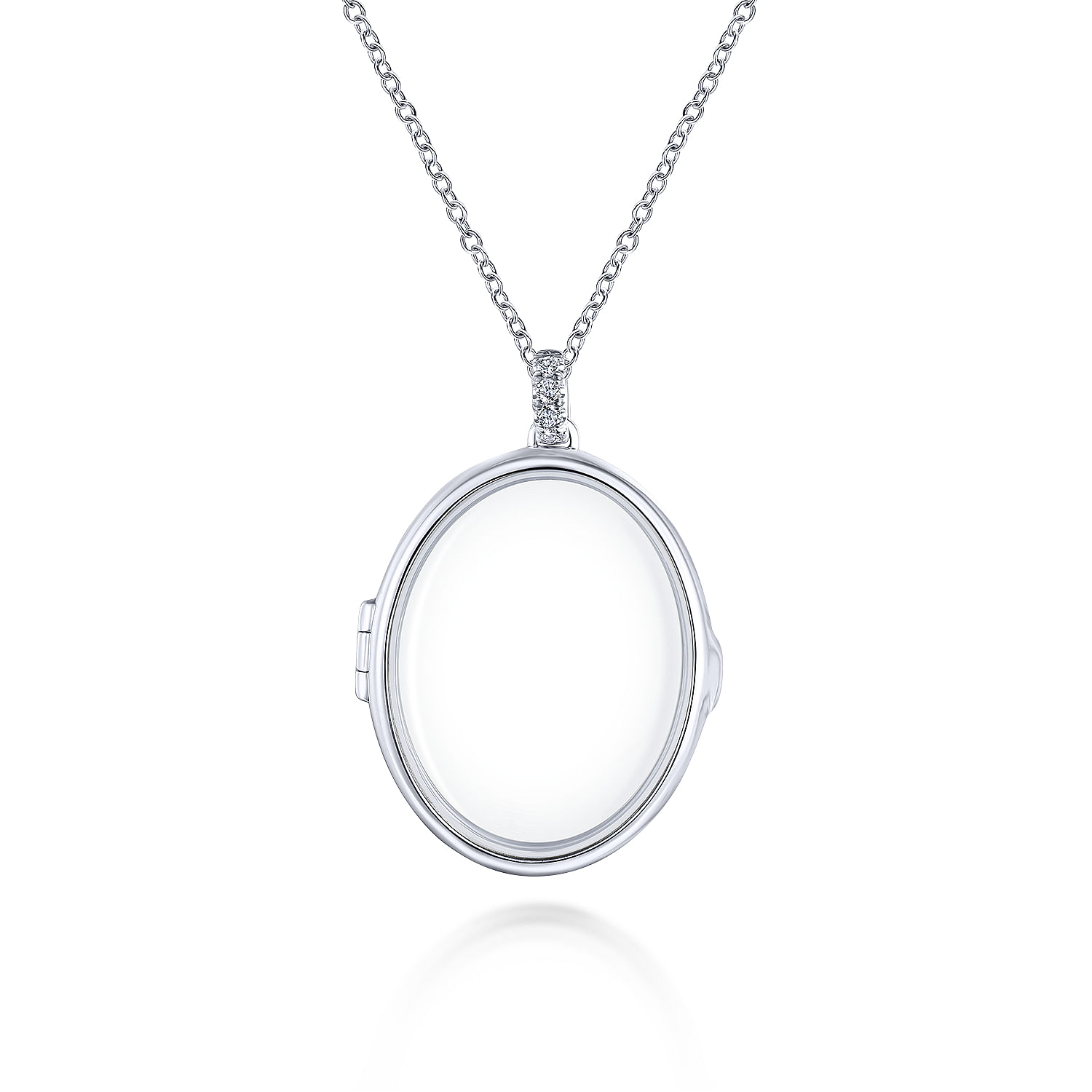 25 inch 14K White Gold Oval Glass Front Locket Necklace