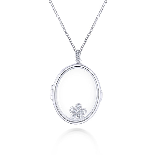 25 inch 14K White Gold Oval Glass Front Locket Necklace