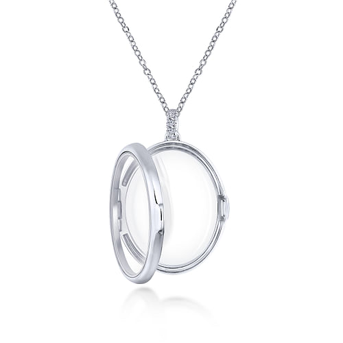 25 inch 14K White Gold Oval Glass Front Locket Necklace