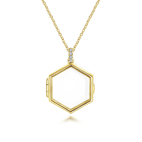 25 inch 14K Yellow Gold Hexagonal Glass Front Locket Necklace