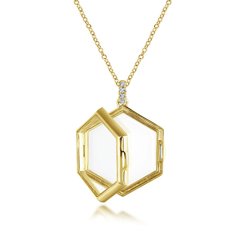 25 inch 14K Yellow Gold Hexagonal Glass Front Locket Necklace