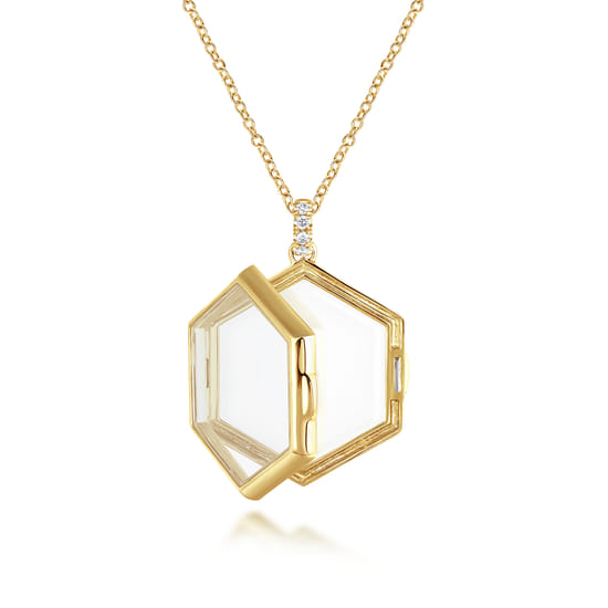 25 inch 14K Yellow Gold Hexagonal Glass Front Locket Necklace angle 3