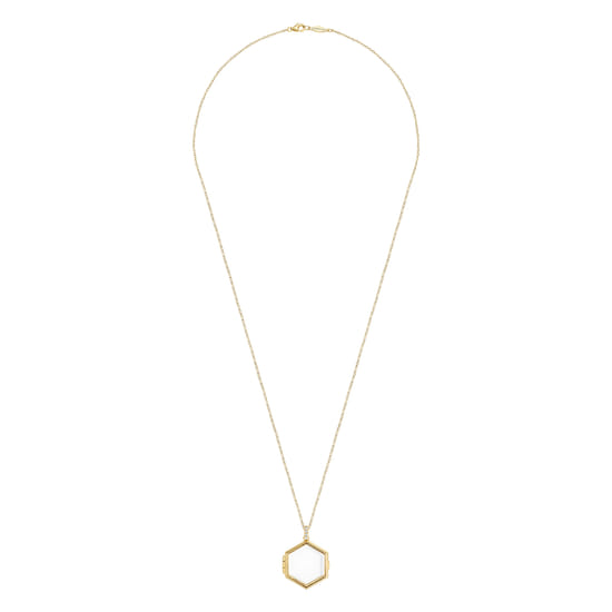 25 inch 14K Yellow Gold Hexagonal Glass Front Locket Necklace angle 4