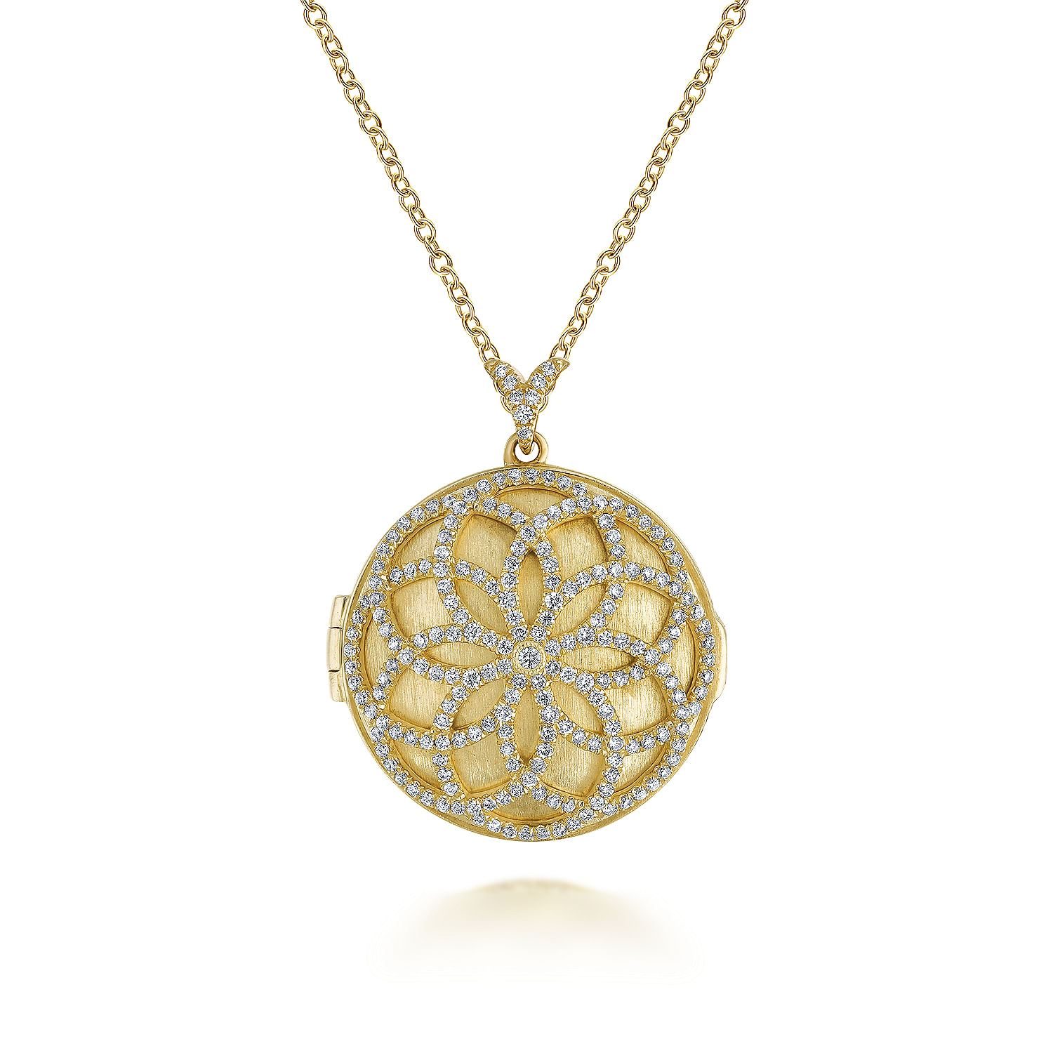 Gabriel - 25 inch 14K Yellow Gold Locket Necklace with Floral Diamond Overlay