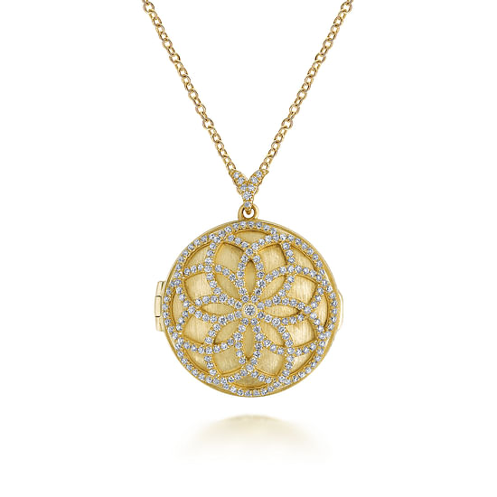 Gabriel - 25 inch 14K Yellow Gold Locket Necklace with Floral Diamond Overlay