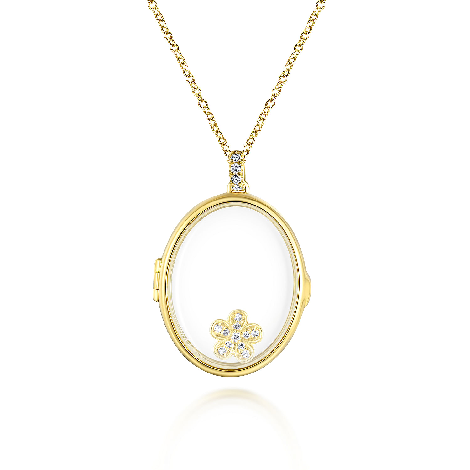 25 inch 14K Yellow Gold Oval Glass Front Locket Necklace