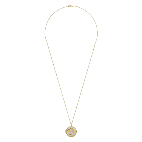 25 inch 14K Yellow Gold Round Filigree and Diamond Locket Necklace angle 4