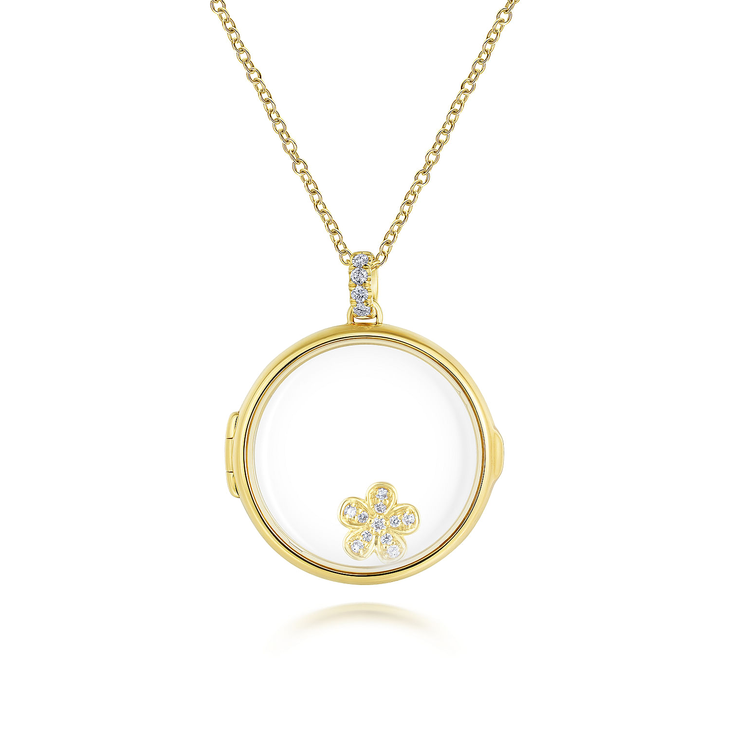 25 inch 14K Yellow Gold Round Glass Front Locket Necklace