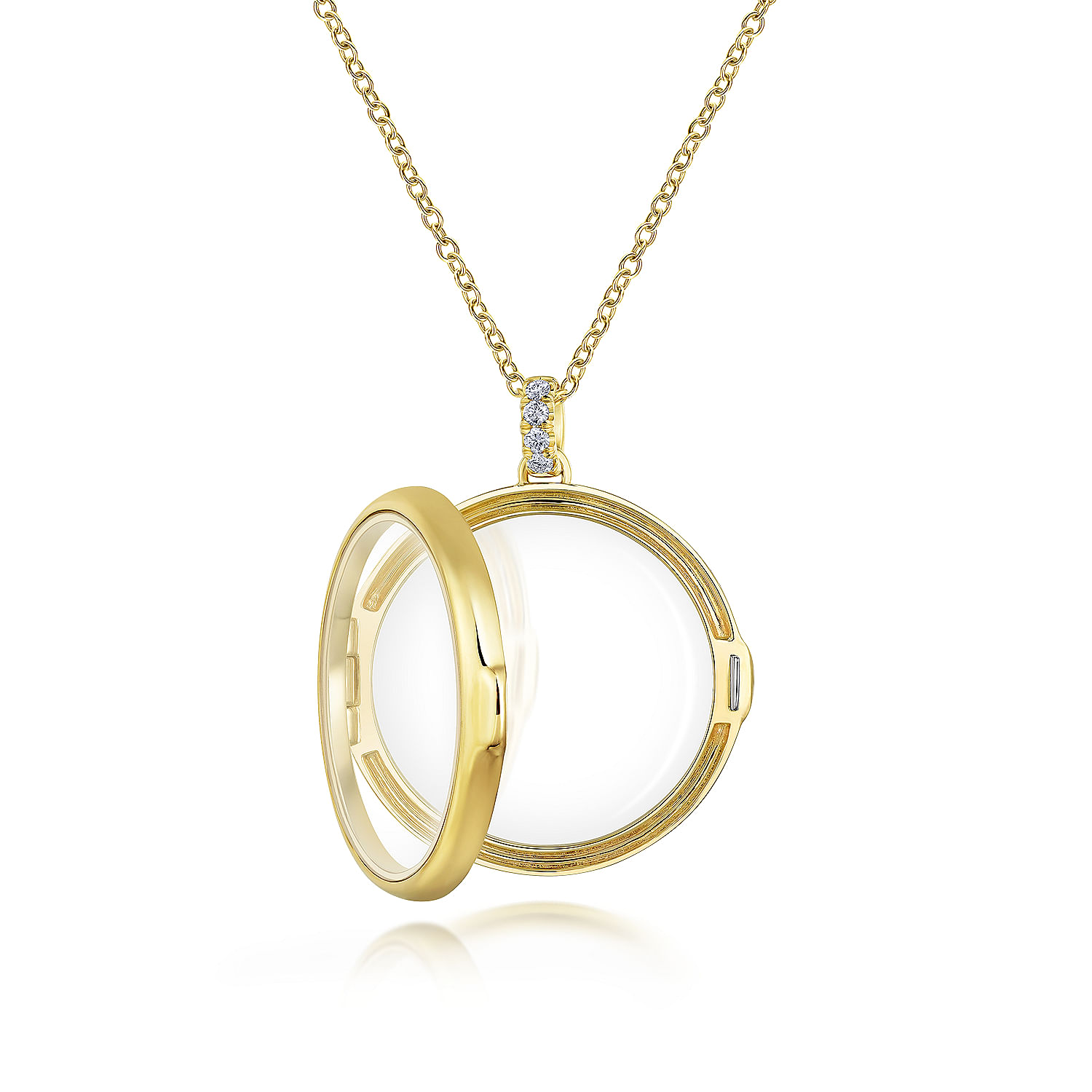 25 inch 14K Yellow Gold Round Glass Front Locket Necklace