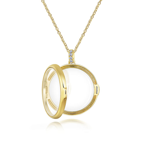 25 inch 14K Yellow Gold Round Glass Front Locket Necklace