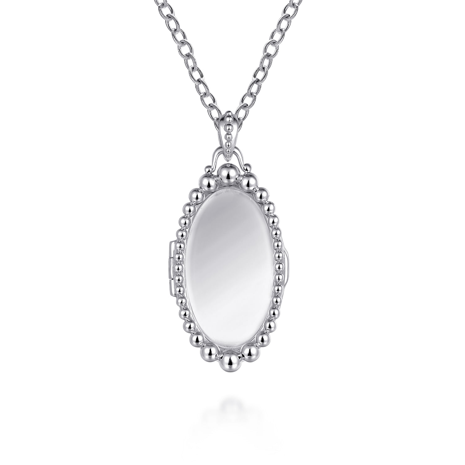 25 inch 925 Sterling Silver Beaded Glass Front Oval Locket Necklace