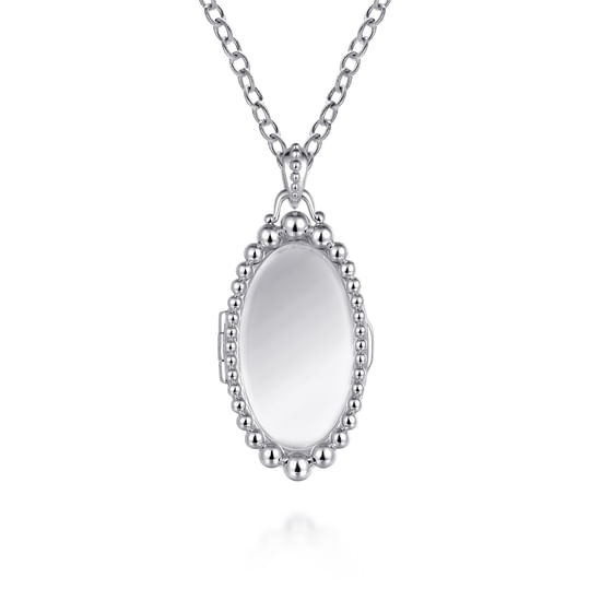Gabriel - 25 inch 925 Sterling Silver Beaded Glass Front Oval Locket Necklace