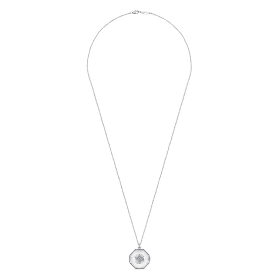 25 inch 925 Sterling Silver Octagonal Locket Necklace with White Sapphire angle 4