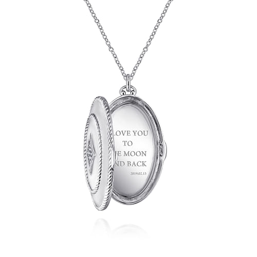 25 inch 925 Sterling Silver Oval Locket Necklace with White Sapphire