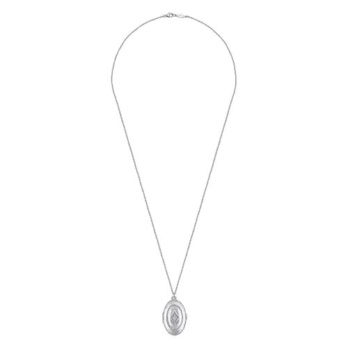 25 inch 925 Sterling Silver Oval Locket Necklace with White Sapphire