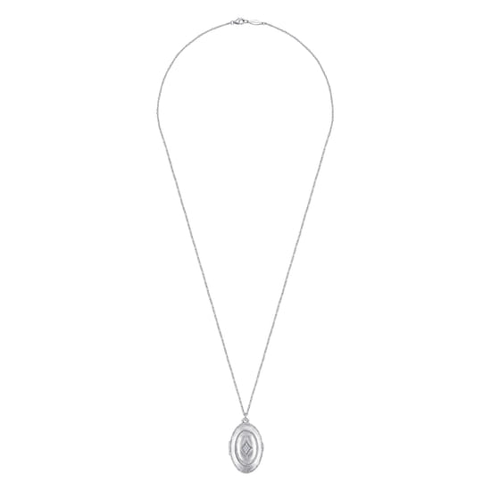 25 inch 925 Sterling Silver Oval Locket Necklace with White Sapphire angle 4