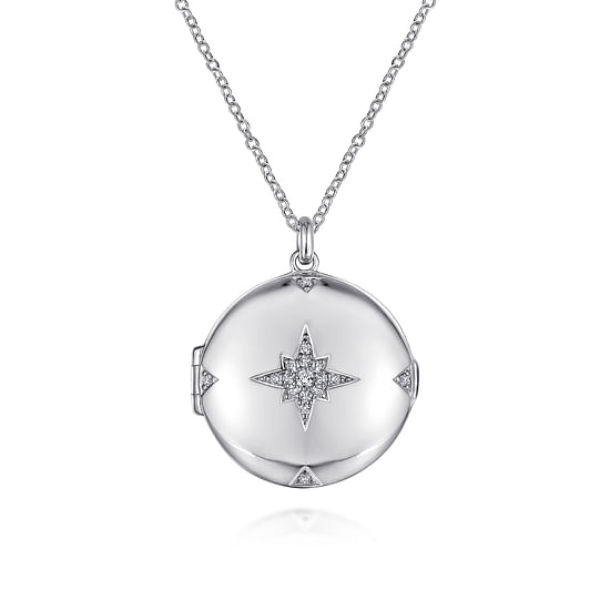 Gabriel - 25 inch 925 Sterling Silver Round White Sapphire Starburst Locket Necklace