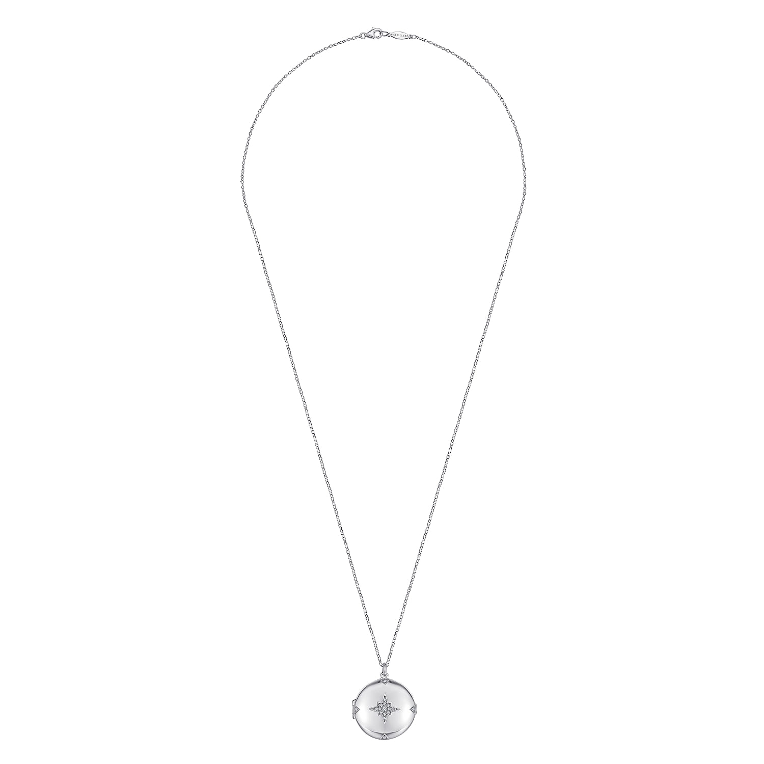 25 inch 925 Sterling Silver Round White Sapphire Starburst Locket Necklace