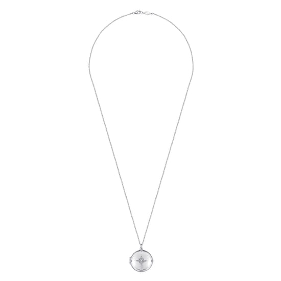 25 inch 925 Sterling Silver Round White Sapphire Starburst Locket Necklace angle 4