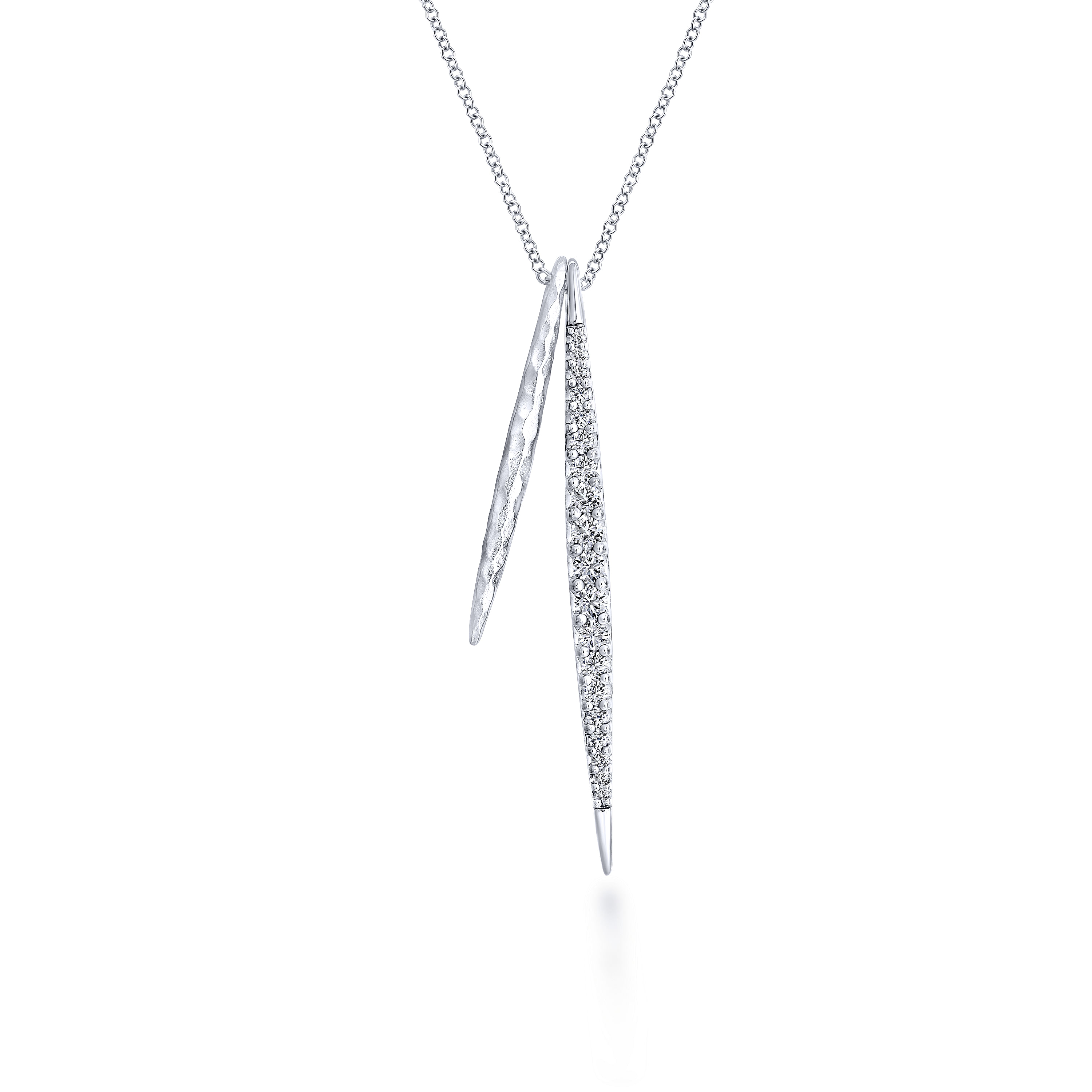 25 inch Hammered 925 Sterling Silver White Sapphire Double Spike Necklace