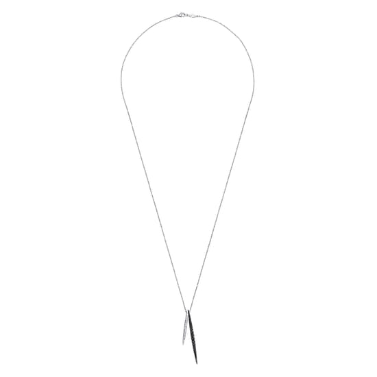 25 inch Hammered 925 Sterling Silver and Black Spinel Double Spear Necklace angle 2