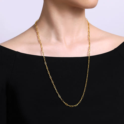 26 inch 14K Yellow Gold Hollow Paper Clip Necklace