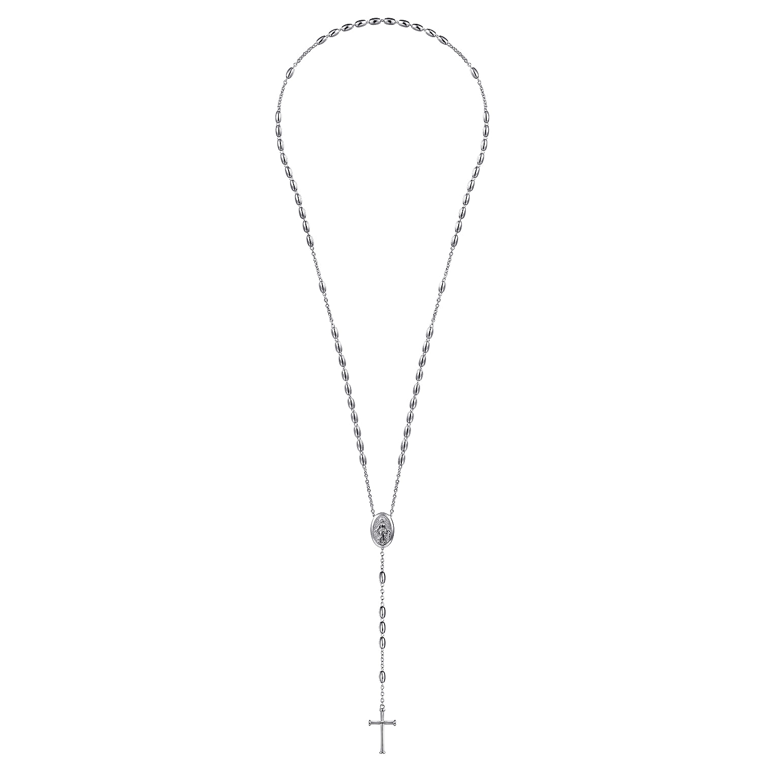 27 Inch 925 Sterling Silver Men's Cross Rosary Solid Men's Chain Necklace