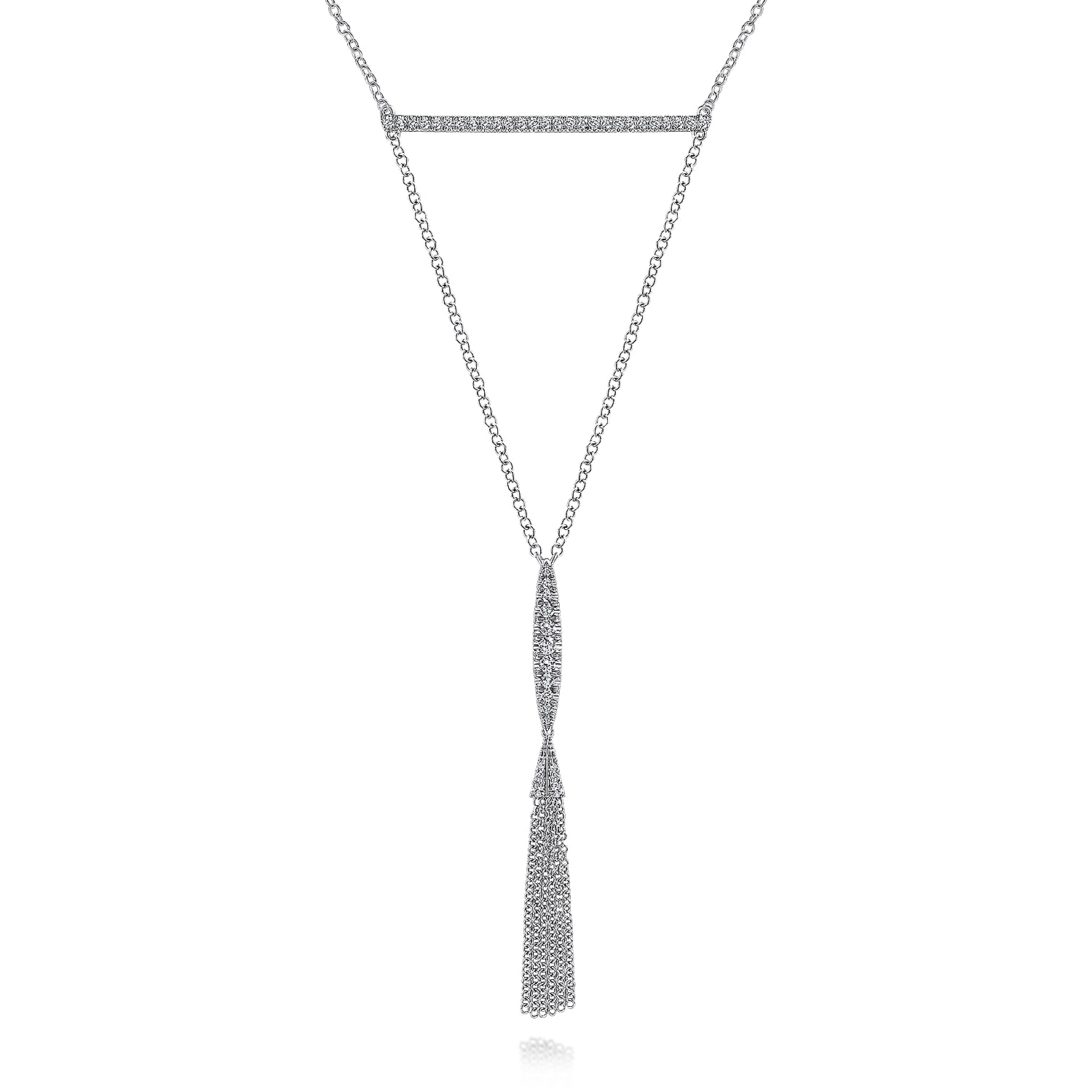 27 inch 14K White Gold Pavé Diamond Bar and Y Tassel Necklace