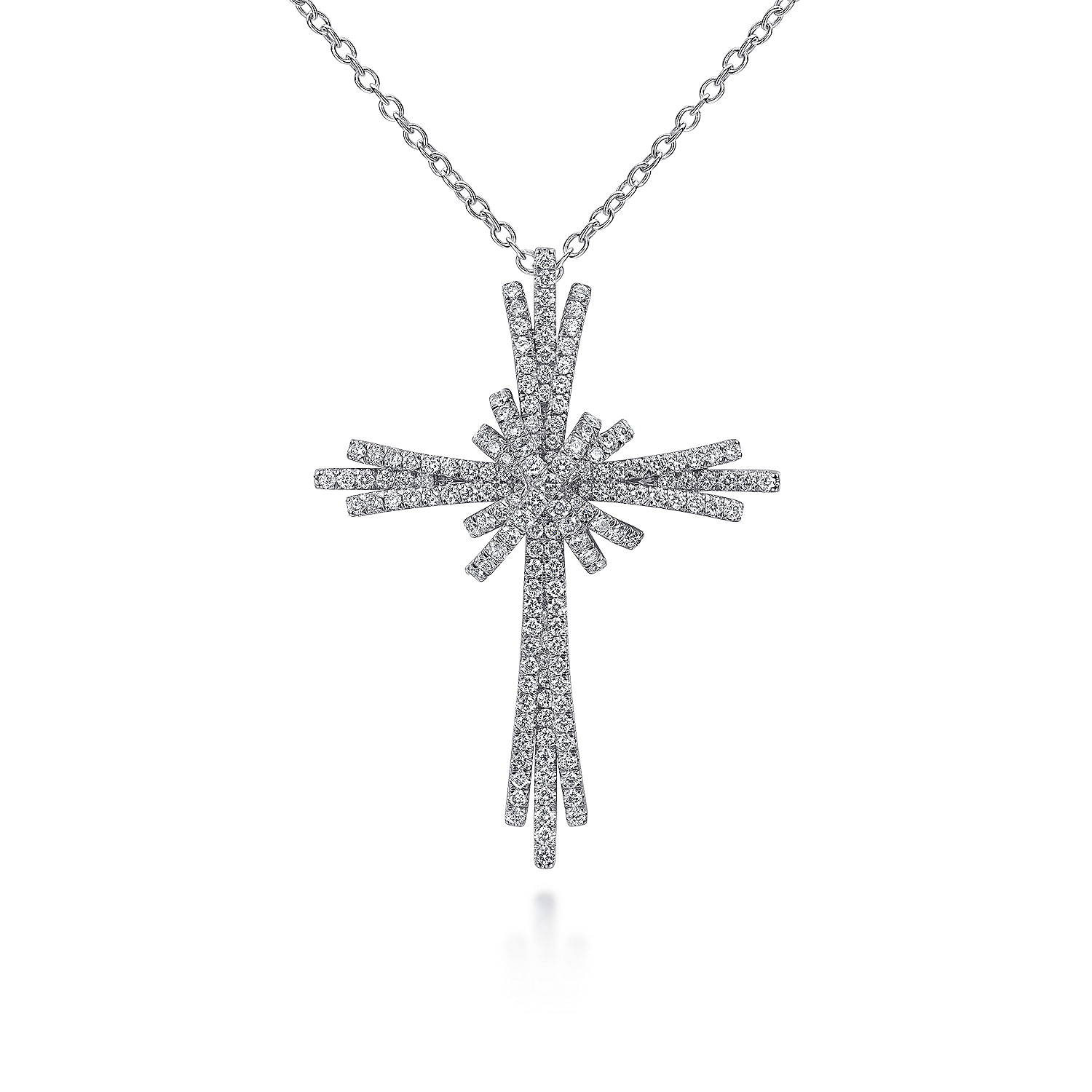 28 inch 14K White Gold Multi Row Diamond Pavé Cross Pendant Necklace
