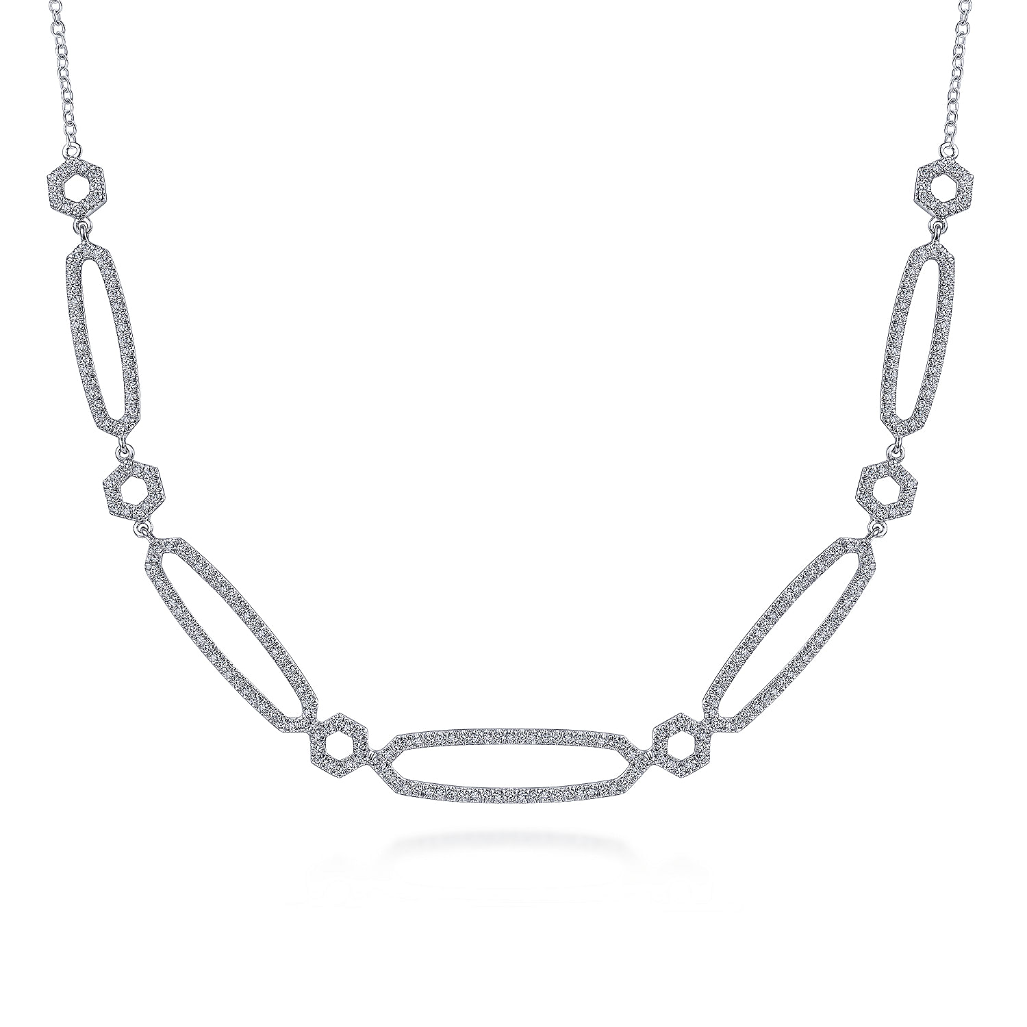 28 inch 14K White Gold and Diamond Geometric Station Necklace