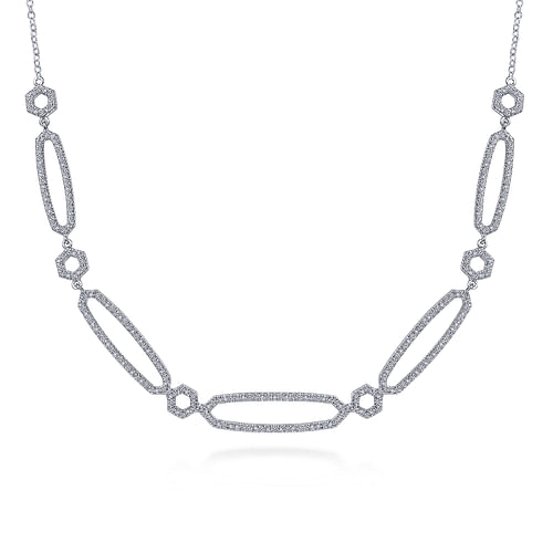 28 inch 14K White Gold and Diamond Geometric Station Necklace